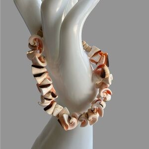 Shell Bracelet Vintage Style Natural Pink Sliced Conch Boho Hawaiian Swirly Curl
